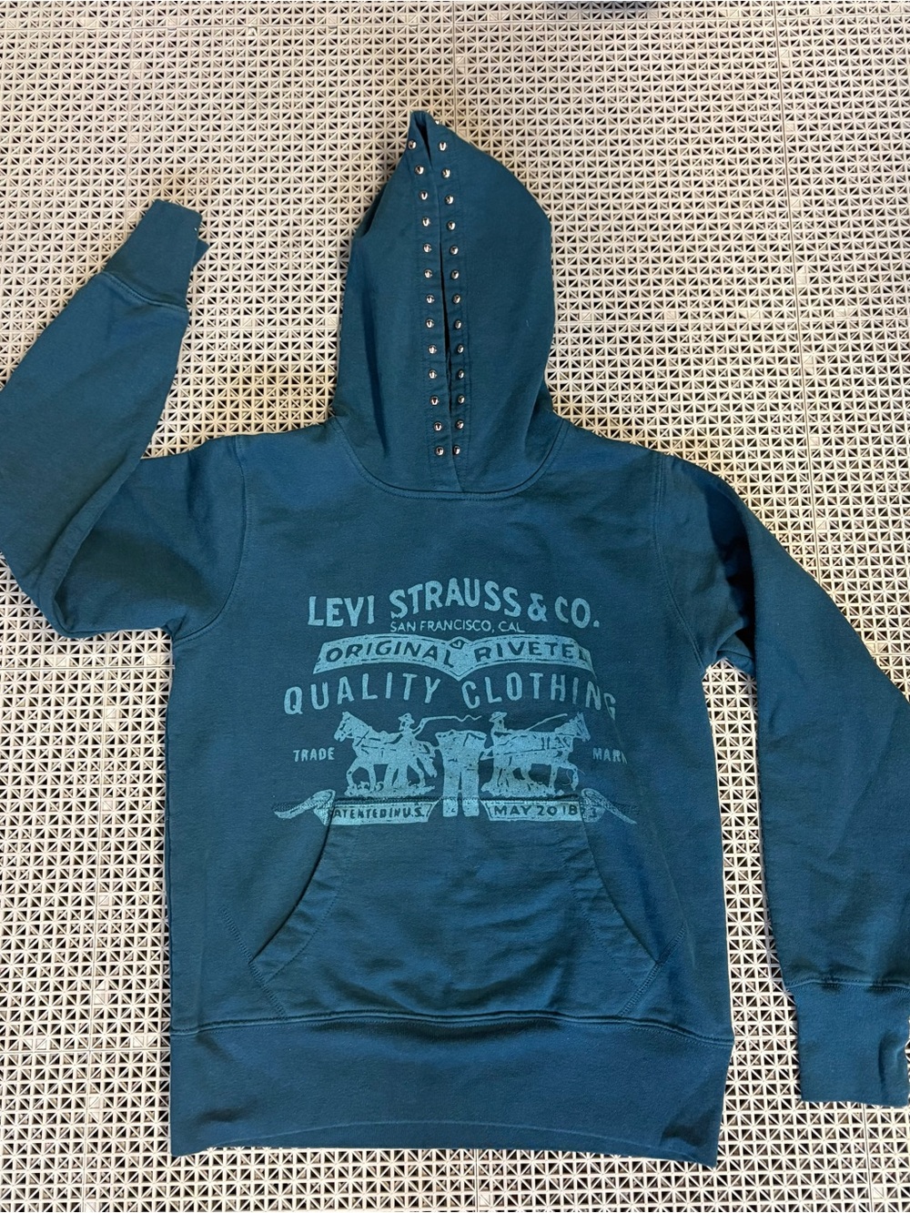 Levi's Teal Crewneck Hoodie with Studded Hood - Teal